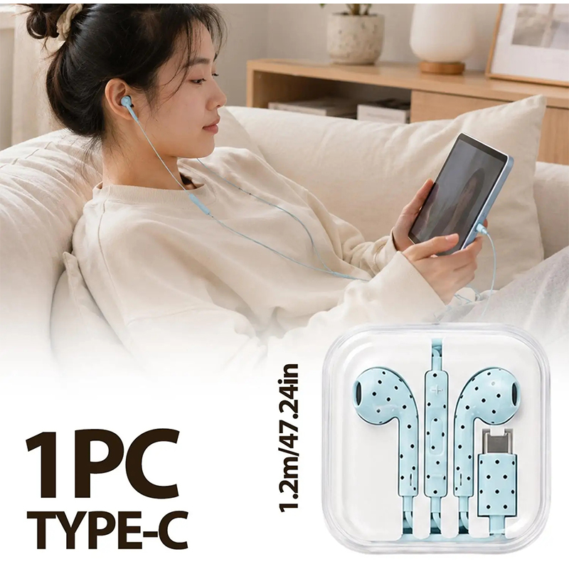 Wired Earphone Mic - Earphone In-ear Dengan Pola Bintang Polka