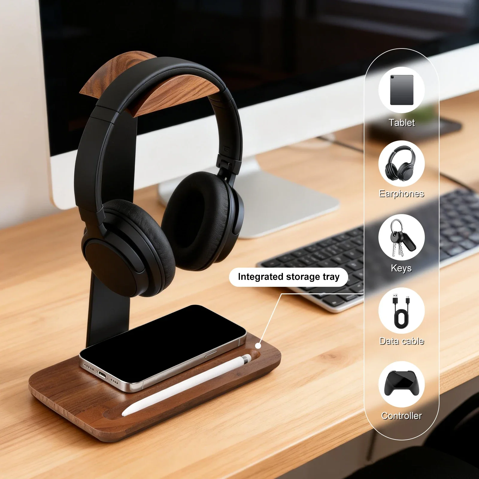 Penyangga Headphone Kayu Unive - Headphone Stand Desk ulasan dan harga